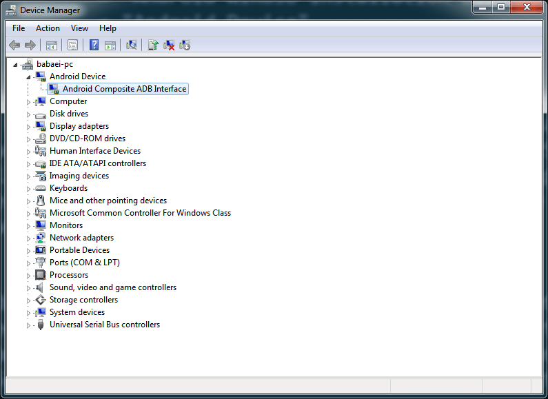 Figure 6. Device Manager: Successfully recognized ADB driver