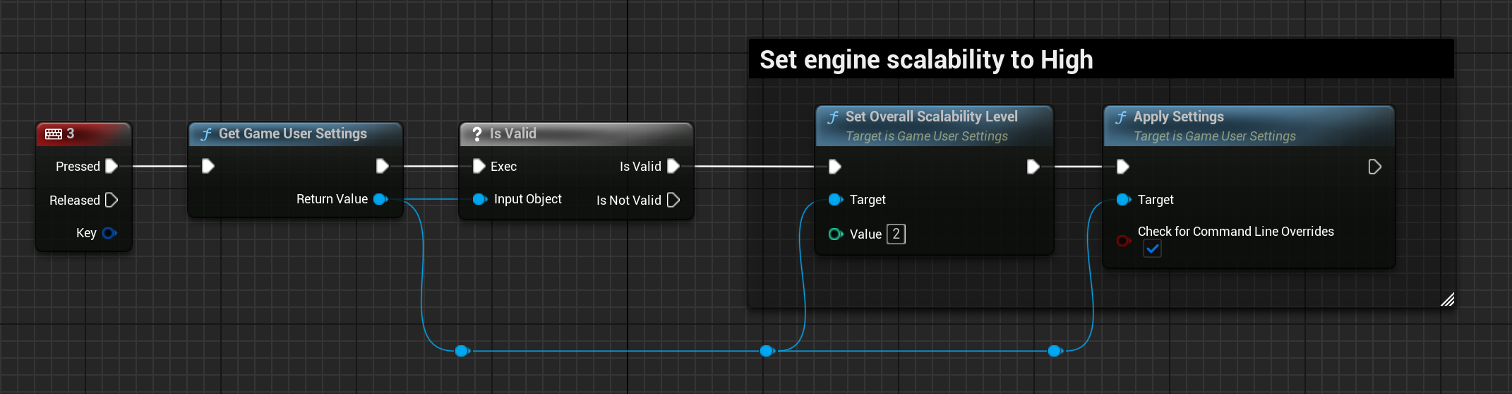 Game User Settings and Engine Scalability Settings - Bind Key 3 to Set Engine Scalability Level to High