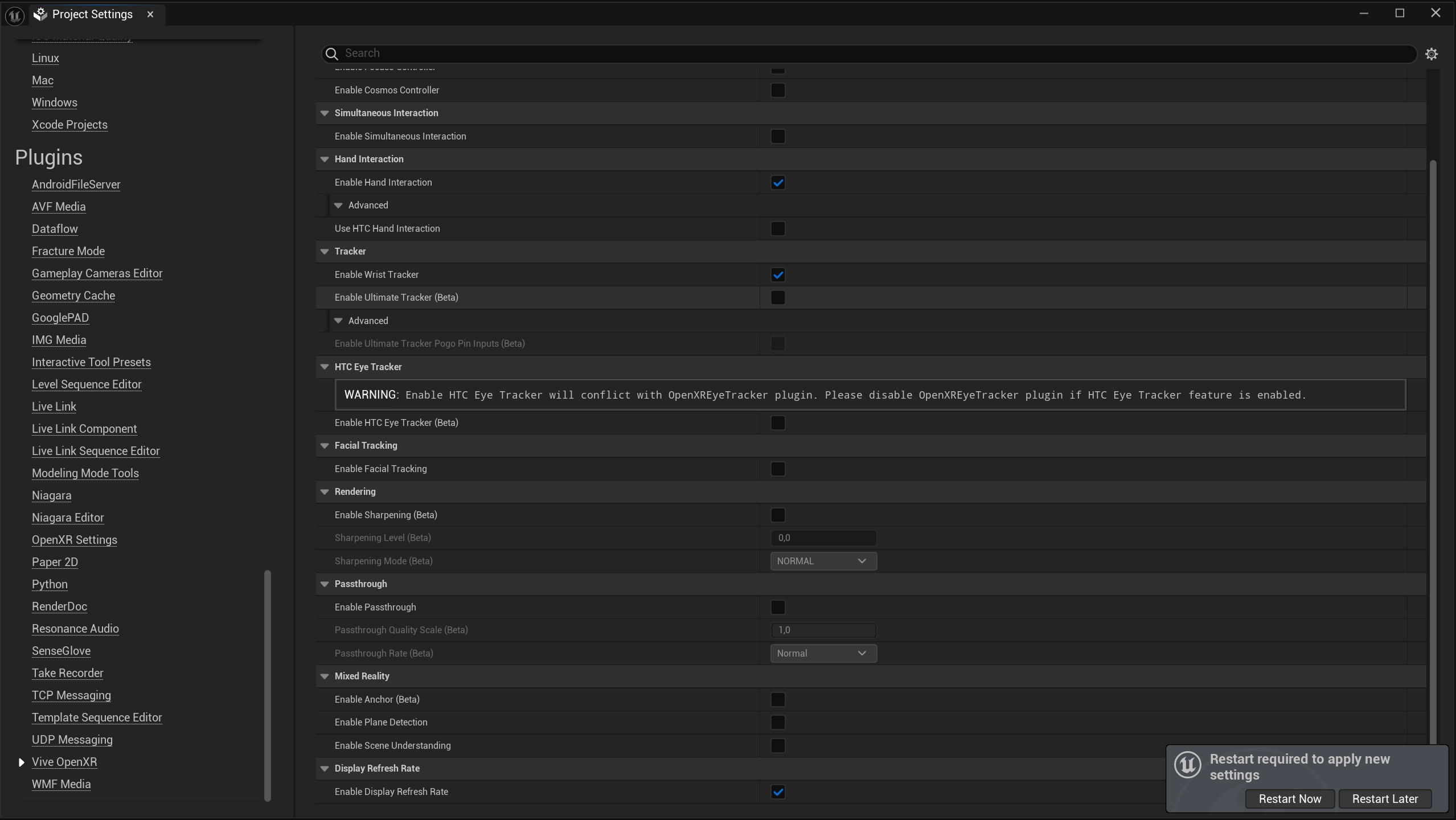 HTC VIVE OpenXR Plugin - Enable Display Refresh Rate Editor Restart Prompt