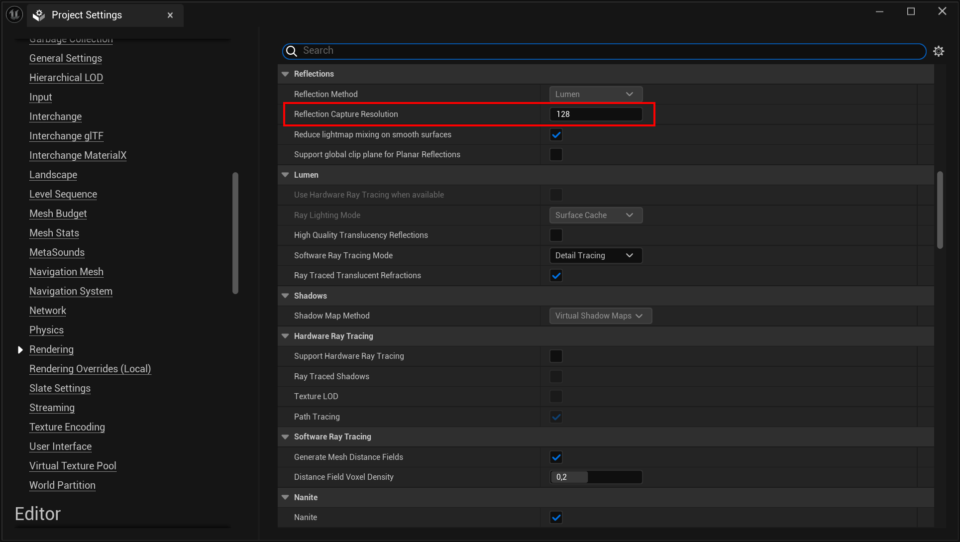 Standalone Mode (Mobile) - Rendering Settings - Reflection Capture Resolution